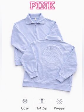 VS PINK Ski Club 1/4 Zip Blue Pullover XXL Preppy Lounge Sweatshirt